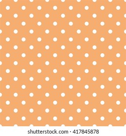 Tile vector pattern with white polka dots on pastel coral orange background
