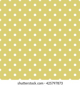 Tile vector pattern with white polka dots on green background