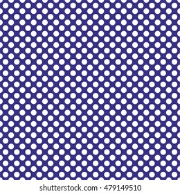 Tile vector pattern with white polka dots on dark sailor blue background