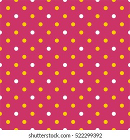 Tile vector pattern with white polka dots on pastel pink background