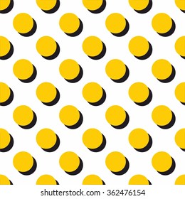 Tile vector pattern with yellow polka dots and black shadow on white background