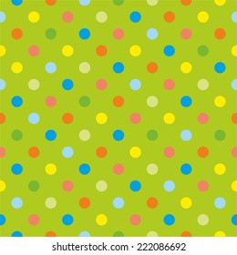 Tile vector polka dots pattern with green background
