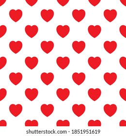 Tile vector seamless pattern with red hearts on white background