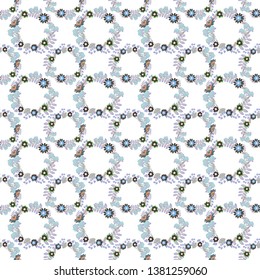 Tile for wallpaper or fabric. Seamless pattern with plaid. Checkered vector seamless pattern with grunge texture and abstract brown, blue and white flowers.