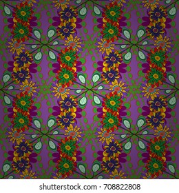 Tile for wallpaper or fabric. Seamless pattern with plaid. Checkered vector seamless pattern with grunge texture and abstract purple, green and brown flowers.