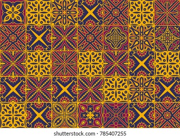 Tile yellow orange blue Azulejo set Portuguese pattern background