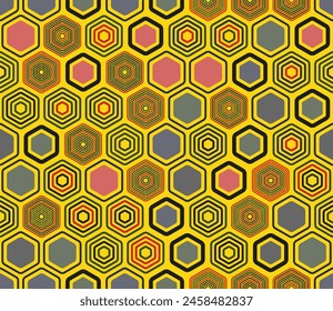 Tileabe mosaic background. Geometric elements of varied style and color. Hexagonal cells. Tileable pattern. Seamless background. Awesome vector illustration.