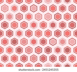 Tileabe mosaic background. Hexagon bold mosaic cell with padding and inner solid cells. Red color tones. Hexagonal cells. Tileable pattern. Seamless vector illustration.