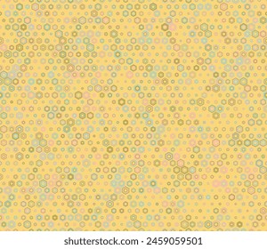 Tileabe mosaic background. Multicolored geometric elements of varied size. Stacked hexagon bold mosaic cell. Regular hexagon shapes. Tileable pattern. Seamless vector illustration.