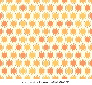 Fondo de mosaico de azulejo. Celdas de mosaico de hexágonos redondeados con relleno y celdas sólidas internas. Tonos de color naranja. Formas hexagonales. Patrón de mosaico. Ilustración vectorial sin costuras.