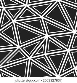 Fondo abstracto en mosaico. Grandes triángulos de tamaño. Formas sólidas en marcos. Estilo blanco y negro. Patrón repetible. Tendencias de azulejos de Vector. Contraste de plata oscura.