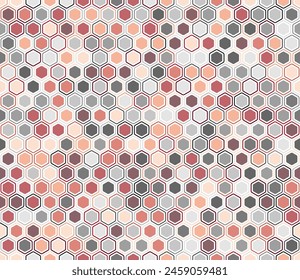 Tileable abstract background. Bold rounded hexagons mosaic pattern with inner solid cells. Honeycomb geometric shapes. Multiple tones color palette. Seamless pattern. Tileable vector illustration.