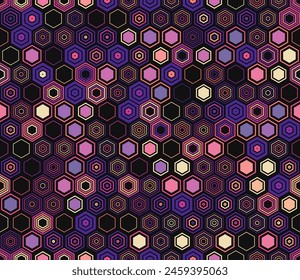 Tileable abstract background. Geometric shapes of varied style and color. Hexagon cells. Tileable pattern. Seamless background. Superb vector illustration.