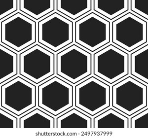 Tileable abstract background. Hexagon mosaic pattern with inner solid cells. Large hexagons. Seamless tileable vector illustration.