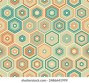 Tileable abstract background. Hexagon stacked mosaic background. Large honeycomb cells. Multiple tones color palette. Seamless pattern. Tileable vector illustration.