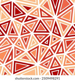 Fondo abstracto en mosaico. Grandes triángulos de tamaño. Formas sólidas en marcos. Mono tono estilo de color. Patrón repetible. Tendencias de azulejos de Vector. Paleta de coral caliente.