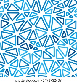 Tileable abstract background. Medium triangles size. Mono tone style. Rounded triangles outlined. Repeatable pattern. Blue Ocean Depths. Trending vector tiles. Seamless vector illustration.