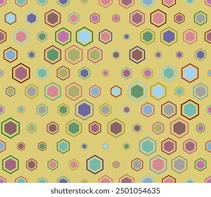 Tileable abstract background. Multicolored geometric elements of varied size. Hexagon mosaic background with inner solid cells. Hexagonal shapes. Tileable pattern. Seamless vector illustration.