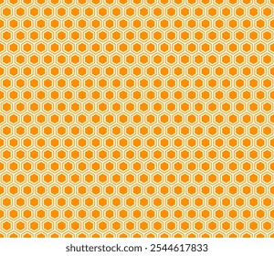 Tileable abstract background. Orange color on matching background. Hexagon mosaic composition with inner solid cells. Hexagon geometric shapes. Seamless design. Tileable vector illustration.