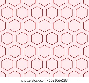 Tileable abstract background with red hexagon mosaic cells and padding. Seamless pattern with large hexagon shapes.