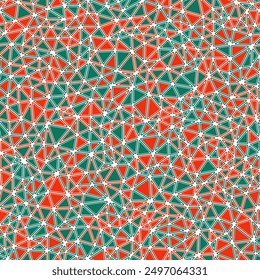 Tileable abstract background. Rounded solid shapes in frames. Small triangles size. Multicolored style. Repeatable pattern. Trending vector tiles. Seamless vector illustration.