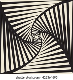 Tileable art quadrangle salient shape optical illusion form tracery template. Black and white creative recurring concave whirlpool torsion grid backdrop