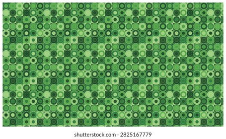 Tileable background texture featuring repeating abstract green circles within square framework, versatile pattern for digital design and artistic crafts.
