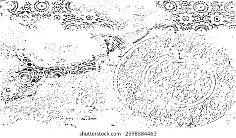 Tileable black and white pattern. Broken plaster wall effect. Grunge worn damask texture design. Distressed fabric texture. Overlay texture design. Vector illustration. Eps10.