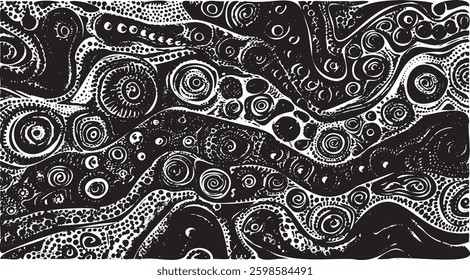 Tileable black and white pattern. Broken plaster wall effect. Grunge worn damask texture design. Distressed fabric texture. Overlay texture design. Vector illustration. Eps10.