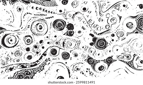 Tileable black and white pattern. Broken plaster wall effect. Grunge worn damask texture design. Distressed fabric texture. Overlay texture design. Vector illustration. Eps10.