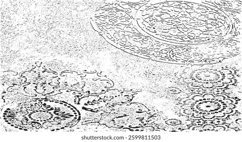 Tileable black and white pattern. Broken plaster wall effect. Grunge worn damask texture design. Distressed fabric texture. Overlay texture design. Vector illustration. Eps10.