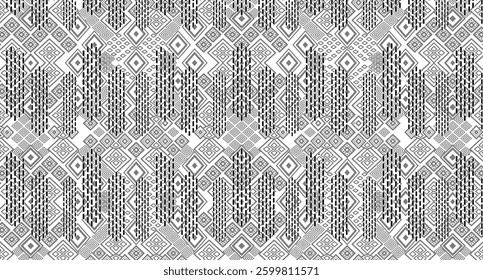 Tileable black and white pattern. Broken plaster wall effect. Grunge worn damask texture design. Distressed fabric texture. Overlay texture design. Vector illustration. Eps10.