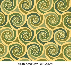 Tileable creative sinuous warp op twisty shape tracery light beige color with dark olive curvy bent stripes. Retro art billowy curvy wavelike form meander winding style distorted template fond