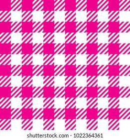 Tileable endless abstract rug bright pink color straight line shape template in old simple rural country classical style. Repetition of vibrant stripes. Close-up top detail view with space for text