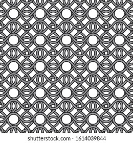 Tileable endless creative ornamental symmetry wavelike sinuous shape dark grey color squiggly bent trellis. Billowy curvy rounded form template in art retro tile print style. Repetition of wavy thread