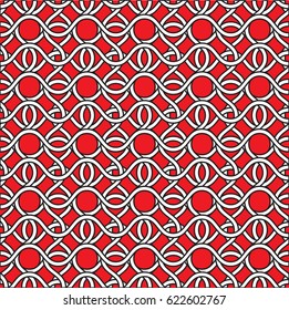 Tileable endless creative ornamental symmetry wavelike sinuous shape dark grey color squiggly bent trellis. Billowy curvy rounded form template in art retro style. Repetition of wavy thread