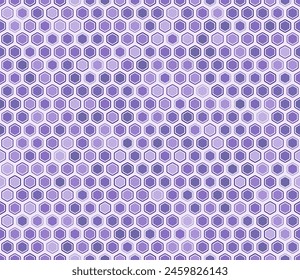 Tileable geometric pattern. Bold rounded hexagons mosaic cells with padding and inner solid cells. Purple color tones. Hexagon geometric shapes. Tileable pattern. Seamless vector illustration.