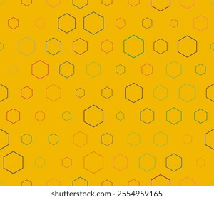 Tileable geometric pattern. Multicolored geometric elements of varied size. Stacked hexagons mosaic pattern. Honeycomb cells. Tileable design. Seamless vector illustration.