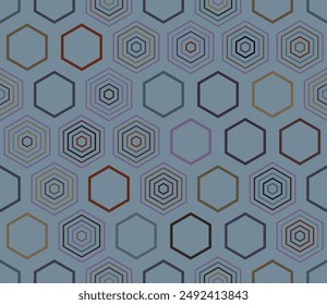 Tileable geometric pattern. Geometric shapes of varied style and color. Large honeycomb cells. Tileable pattern. Seamless background. Charming vector illustration.