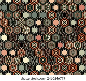 Tileable hexagon background. Geometric elements of varied style and color. Hexagonal shapes. Tileable pattern. Seamless background. Modern vector illustration.