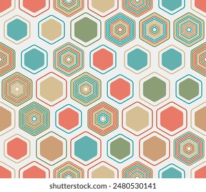 Tileable hexagon background. Geometric elements of varied style and color. Large hexagon shapes. Tileable pattern. Seamless background. Lively vector illustration.