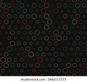 Tileable hexagon background. Multicolored geometric elements of varied size. Stacked hexagons mosaic pattern. Hexagon cells. Tileable pattern. Seamless vector illustration.