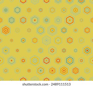 Tileable hexagon background. Multicolored geometric elements of varied size. Simple stacked hexagons pattern. Honeycomb cells. Tileable pattern. Seamless vector illustration.