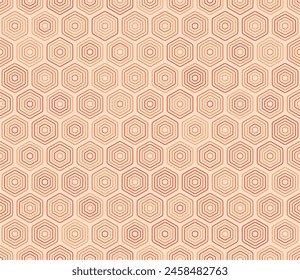 Tileable hexagon background. Rounded stacked hexagons mosaic cells. Red color tones. Hexagonal shapes. Tileable pattern. Seamless vector illustration.