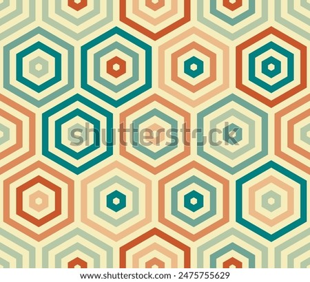 Tileable hexagon background. Stacked hexagon bold mosaic cell. Large hexagons. Multiple tones color palette. Seamless pattern. Tileable vector illustration.