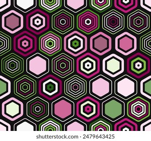 Tileable hexagon pattern. Geometric shapes of varied style and color. Large hexagon shapes. Tileable pattern. Seamless background. Authentic vector illustration.