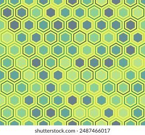 Patrón hexagonal con azulejos. Fondo de mosaico hexagonal con celdas sólidas internas. Formas hexagonales. Paleta de colores de varios tonos. Patrón sin costuras. Ilustración vectorial con mosaico.