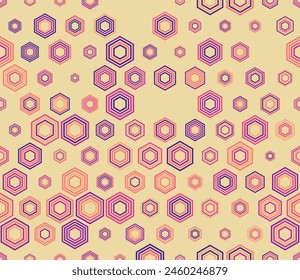 Tileable hexagon pattern. Multicolored geometric elements of varied size. Stacked hexagon bold mosaic cell. Hexagonal shapes. Tileable pattern. Seamless vector illustration.