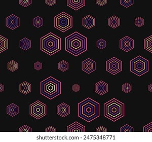 Tileable Hexagon Pattern. Multicolored geometric elements of varied size. Simple stacked hexagons. Large hexagon shapes. Tileable pattern. Seamless vector illustration.