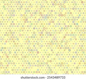 Tileable hexagon pattern. Multicolored geometric elements of varied size. Bold rounded stacked hexagons mosaic pattern. Regular hexagon shapes. Tileable design. Seamless vector illustration.